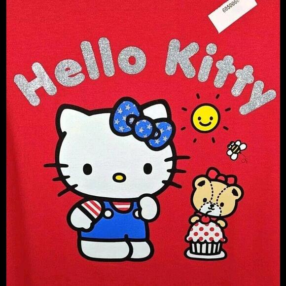 Sanrio HELLO KITTY Patriotic Glitter Women's Large Red Short Sleeve T-Shirt New - Picture 1 of 6